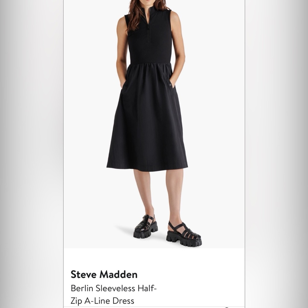 Steve Madden Berlin Mock Neck Half Zip Sleeveless Midi Dress S Mixed Media